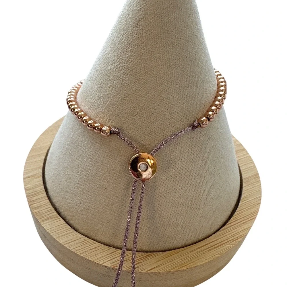 Tory Burch Miller Rose Gold Tone Pave Beaded Slider Bracelet Adjustable NEW